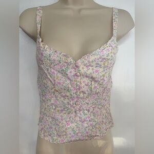 Revolve Elodie Pink and White Floral Smocked Top Size XS NWT